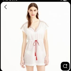 J. Crew Tunic Top XXS White Drawstring Waist Minimalist Beach Coverup Tropical